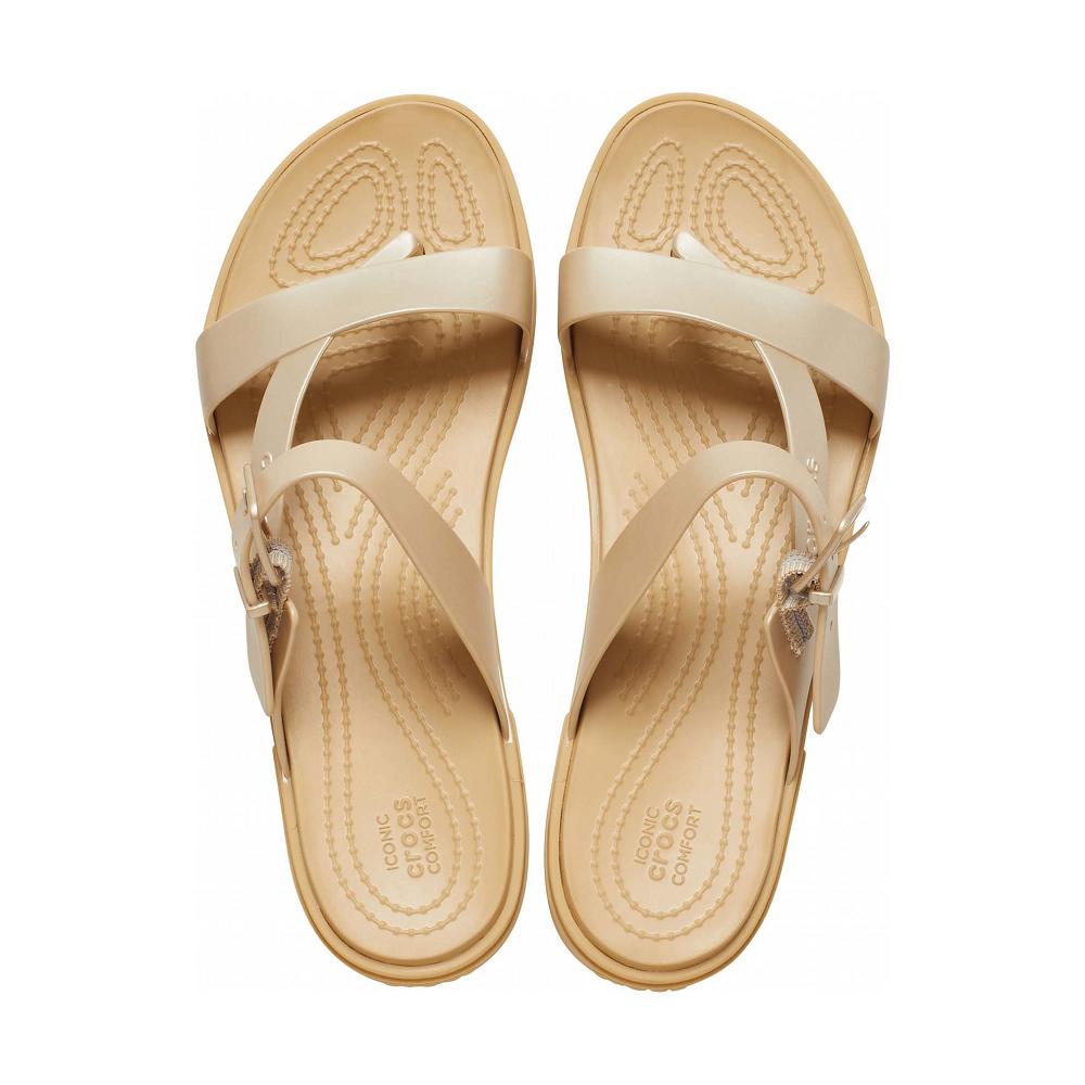 Brown Women's Crocs Tulum Metallic Toe Post Sandal Sandals | NZ 0477OKIR